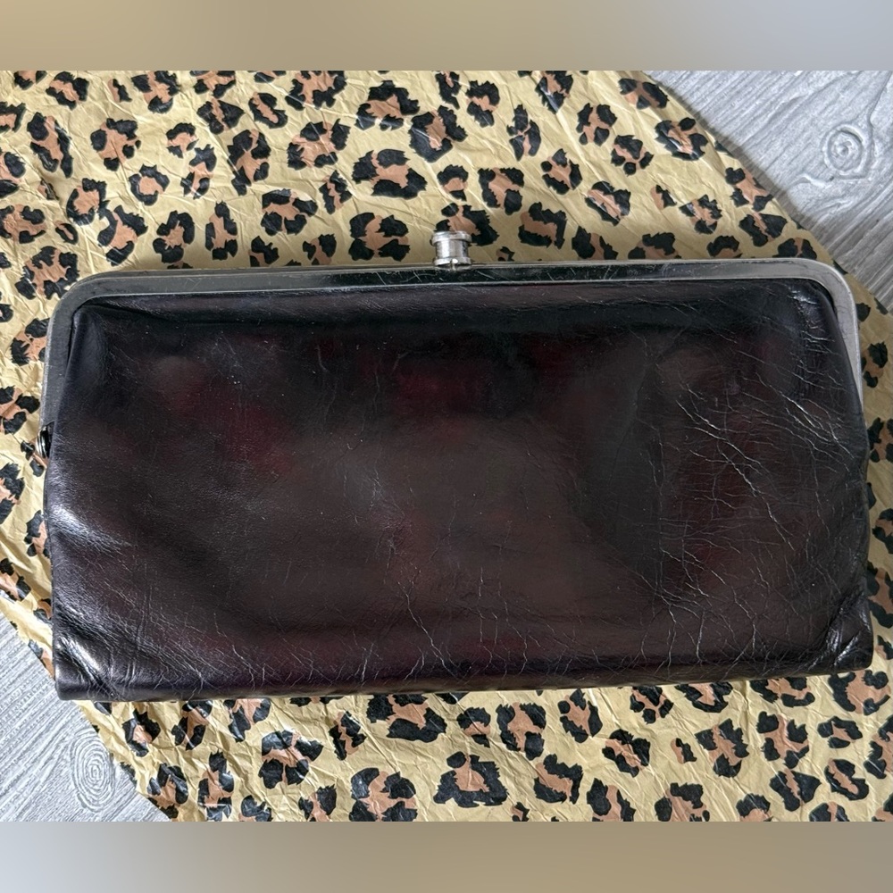 HOBO The Original Lauren wallet/ clutch, black with silvertone double frame.